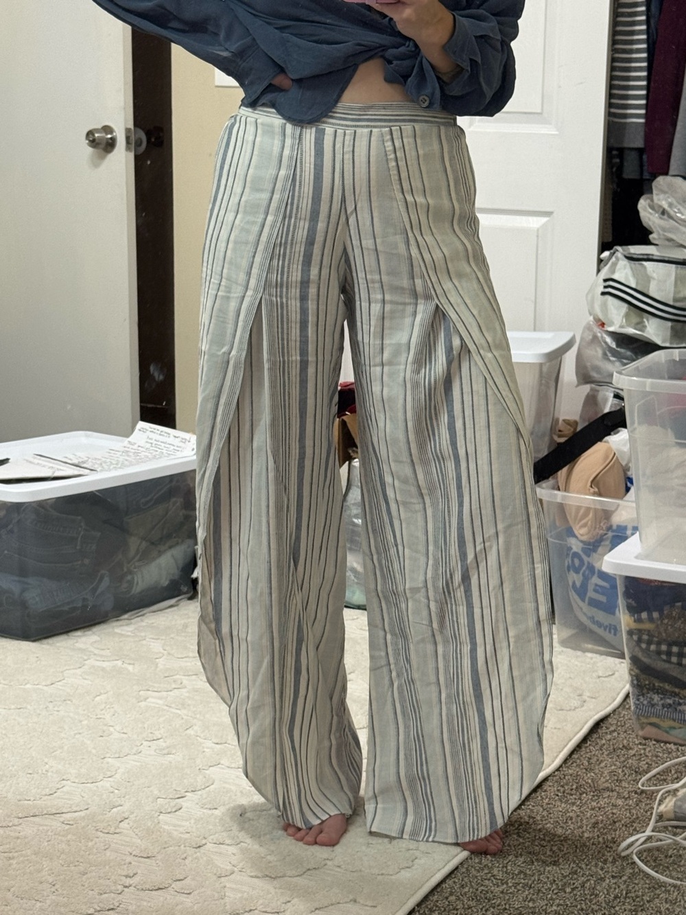 Drew Anthropology Stiped Tulip linen blend pants, small